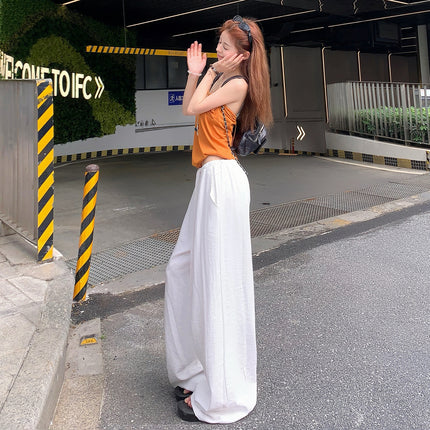 American-Style Relaxed and Lazy High-Waisted Drawstring Sports Wide-Leg Pants for Women, New Summer Style, Loose and Slimming with a Draping Effect, Casual Pants for Women