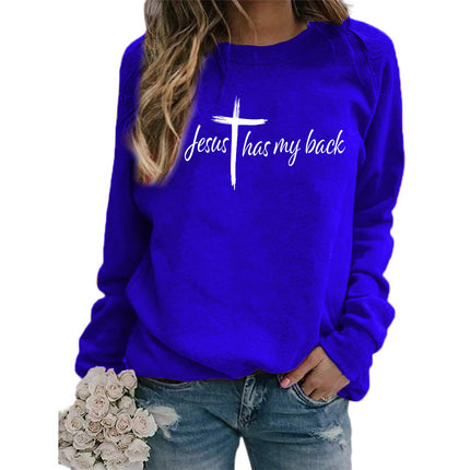 My back Letter Printed Crewneck Jacket Women's Jacket European Size Autumn and Winter Foreign Trade Cross-border Amazon