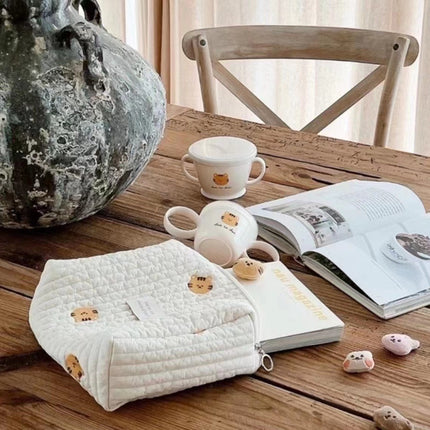 New Zipper Embroidered Cotton Mummy Bag Baby Trolley Hanging Bag Diaper Bag Portable for Going Out