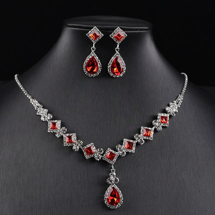 Cross-border New Square Simple Rhinestone Drop Jewelry suit Banquet Wedding Elegant Accessories Necklace