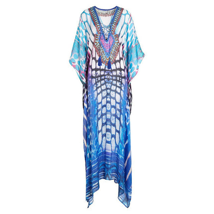 European and American new polyester printed beach dress loose bikini swimsuit cover shirt seaside vacation sun protection shirt for women