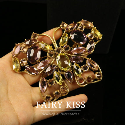 Copper claw inlaid handmade glass exquisite temperament geometric hollow brooch high sense personality design heavy industry exaggerated jewelry
