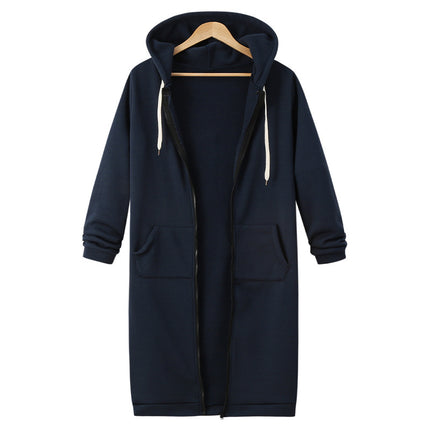 AliExpress Ebay Amazon Autumn and Winter Women's European and American Hooded Long Sleeve Long Sweater Fleece Zipper Coat Women