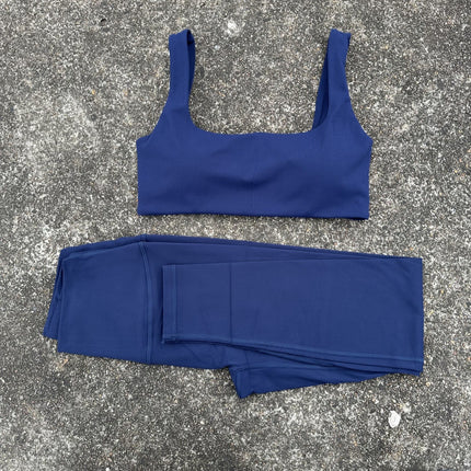 Solid Color Women's Yoga Set with Square Neck Hollow-Out Beautiful Back Sports Bra + High-Waisted Naked-Feel Tight Yoga Fitness Pants