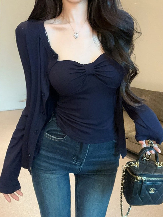 Sexy Pure Lust Style Tube Top Long-Sleeved Top for Women Autumn and Winter New Style Slim Fit Suspender Jacket Two-Piece Set