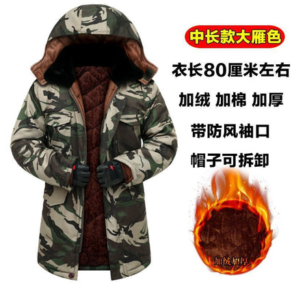 Cotton-Padded Winter Men's Jacket with Fleece Lining, Camouflage Workwear, Cold Storage Work Safety Cotton Coat, Cold-Proof Clothing, Camouflage Workwear