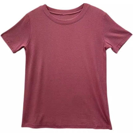 European New plus size Solid Color Loose Elastic Thread Short-sleeved T-shirt Women's Base Shirt Top Fashionable Green Shirt