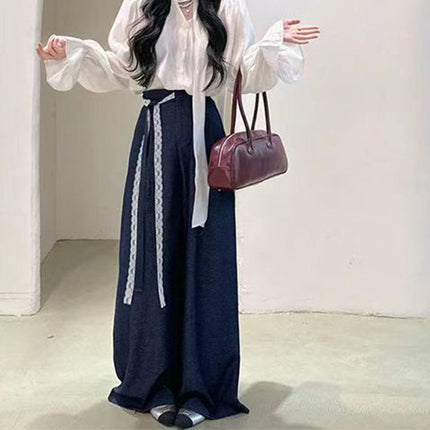 French lace v-neck top suit women a set of ootd wear spring new pants two-piece fashion