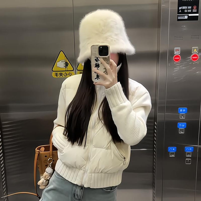 Cream Puff Knitted Patchwork Cotton Jacket for Women 2026 Spring New Korean Style Design High-End Warm Coat