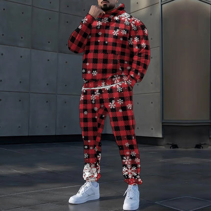 Autumn and Winter Loose 3D Men's Hooded Sweatshirt Set Christmas Printed Sports Two-Piece Set Cross-Border Trendyy Export
