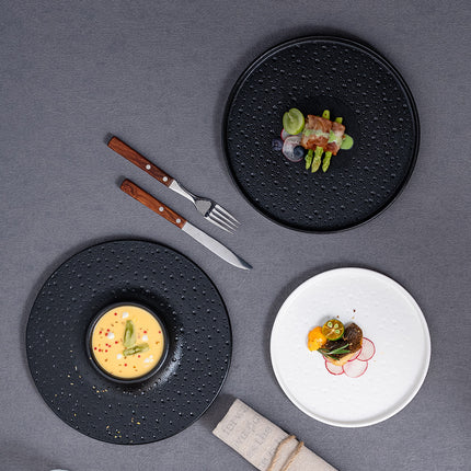 Simple Nordic Style Solid Color Ceramic Western Food Steak Plate High Color Value Mars Pit with Edge Disc Dim Dessert Plate