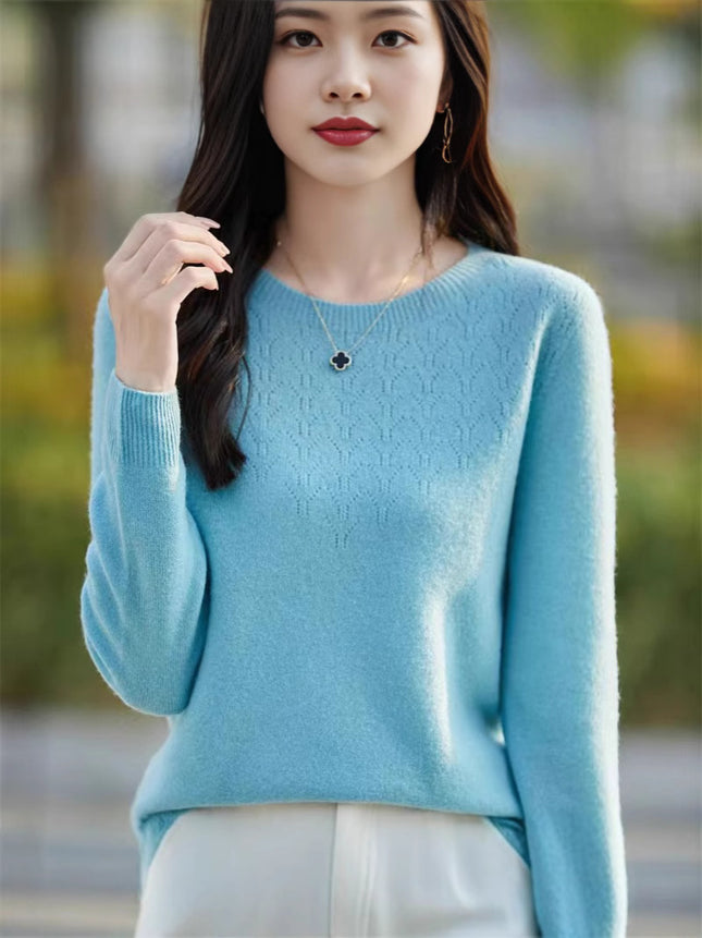 First-Line Garment Knitwear Women's Round Neck Hollow Pullover Base Shirt Autumn and Winter Inner Loose Long-Sleeved Outer Wear Sweater