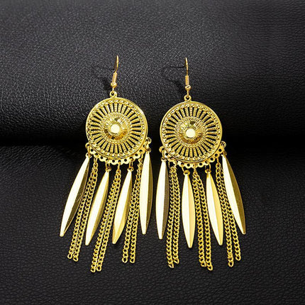 Ethnic Peacock Earrings Golden Bell Tassel Earrings Bohemian Leaf Pendant Scenic Earrings Wholesale
