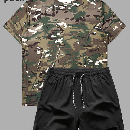 2025 Cross-Border Foreign Trade Summer Short-Sleeved Shorts Suit for Men, Breathable, Quick-Drying, Casual Camouflage T-Shirt, Men's Trendy Style