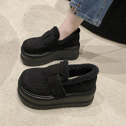 Plush Thick-Soled Cotton Shoes for Women in Winter, New Versatile Fashionable Small Height-Increasing New Products, Platform Casual Women's Shoes