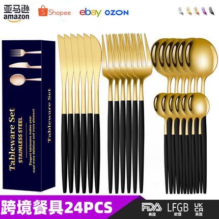 spoon Jieyang factory wholesale cross-border stainless steel tableware suit 24-piece set household knife, fork and spoon daily necessities