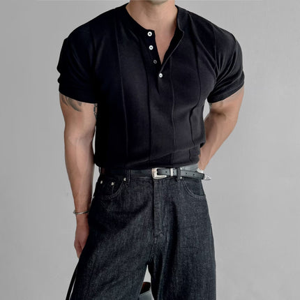 Henry Collar Slim Knitted Polo Short-Sleeved T-Shirt for Men 2025 Summer New Style Light Mature Style Business Work Clothing T-Shirt