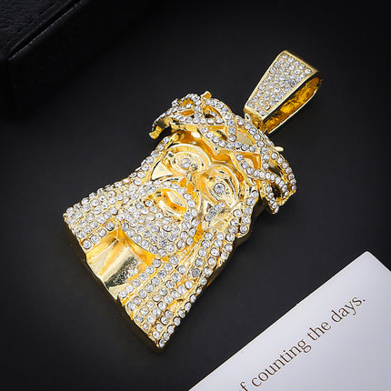 Cross-Border Hot-Selling European and American Hip-Hop Necklace for Men, Retro Head Portrait Pendant, Alloy Inlaid with Rhinestones, Personalized Fashion Trend