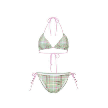 Source Manufacturer Girl Japanese Style Plaid Small Breasts Sexy Split Bikini Swimsuit Beach Vacation Retro Bikini