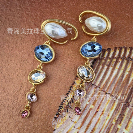 Oscar European and American style exaggerated retro long earrings women's temperament fashion high-end light luxury S925 silver pin earrings