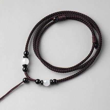 Artisan Obsidian Agate Emerald Pendant Rope Hand-woven Necklace Rope Men's and Women's Pendant Neck Pendant with Rope