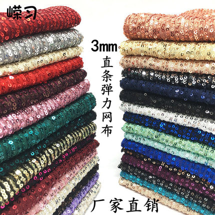 3mm straight sequins embroidered stretch mesh vertical embroidered beads fabric dress wedding dress stage clothing fabric wholesale