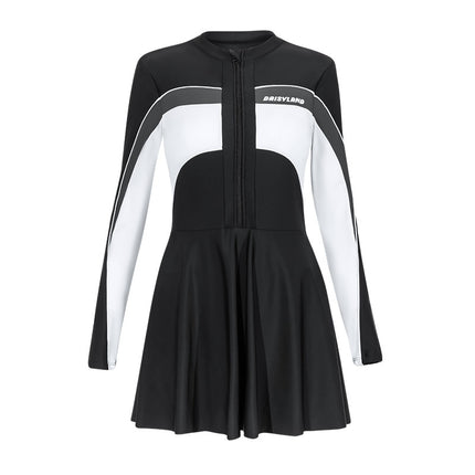 Swimsuit for Women, Adult One-Piece Long-Sleeved Sun Protection, Conservative Slimming Look Belly-Covering Women's Swimsuit Training Sports Hot Spring Swimsuit
