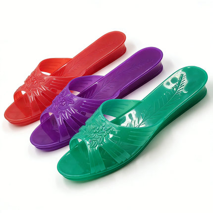Pearl River Chrysanthemum Women's Summer Jelly Bath Plastic Transparent Mother Going Out Non-Slip One Crystal Alliance Slippers