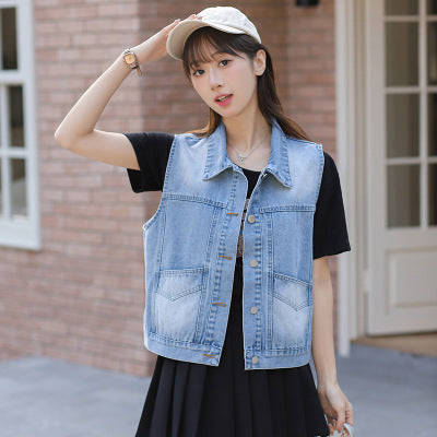 New Korean-style High-end Loose All-match Fashion Trendy Fan Blue Denim Vest for Women