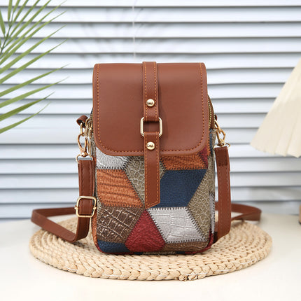 Retro Popular Mobile Phone Bag Pu Multi-Layer Casual Fashion Coin Purse Cross-Border Wholesale Shoulder Bag Trend Messenger Bag