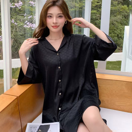 Summer New Style Ice Silk Nightgown for Women, High-End Jacquard Loose Shirt Dress, Long Pure Desire Internet Celebrity Loungewear