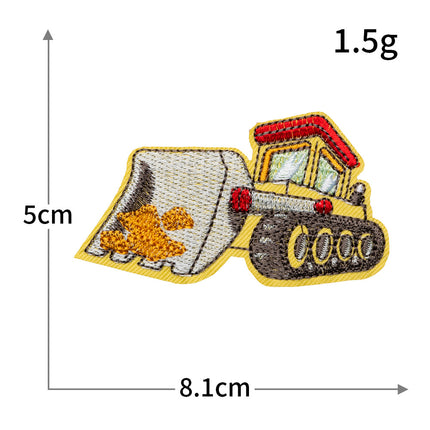 Hot-Selling Computer Embroidery Excavator Engineering Vehicle Bulldozer Cartoon Embroidery Cloth Patch No-Sew Iron-On Hot Melt Adhesive Patch