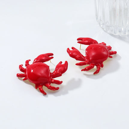 Za European and American Summer Natural Style Marine Elements Red Crab Earrings Women's Fashion Vacation Beach Earrings Cross-Border Supply