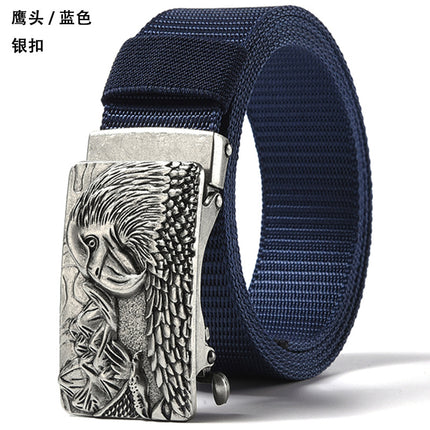 Canvas Belt Men's Toothless Automatic Buckle Middle-aged and Young People's Long plus size Business Jeans Retro Nylon Pants Belt
