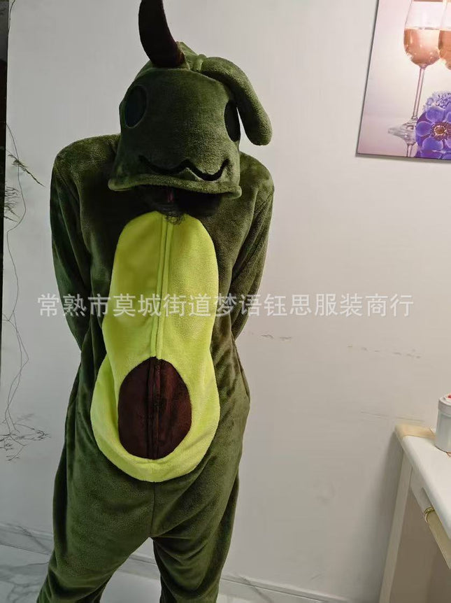 Foreign Trade Hot Style 2025 New Autumn and Winter Flannel Toilet Version Animal Cartoon One-Piece Pajamas Avocado Home Clothes