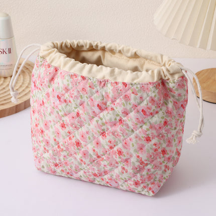 Cross-Border Makeup Brush Quilted Cosmetic Bag Large Capacity Tote Cosmetic Bag Fashionable Simple Korean Style Floral Storage Bag