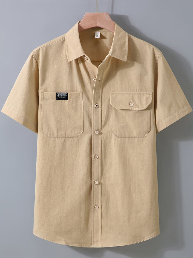 1515 High-end Sense Japanese Style Short-sleeved Shirt Men's Summer New Loose plus size Workwear Shirt Puffy Handsome Lapel Top