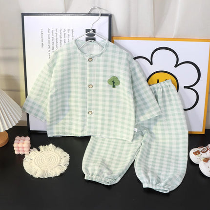 Boys and Girls Cloud Cotton Home Clothes Set Summer Cardigan Cartoon Kidsren's Pajamas Tops Pants Spring & Fall Two-Piece Set