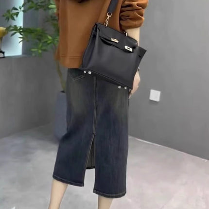Pear-Shaped Figure Niche Slit Hip-Covering Skirt 2025 Early Summer New Large Size Hepburn Style Denim Skirt