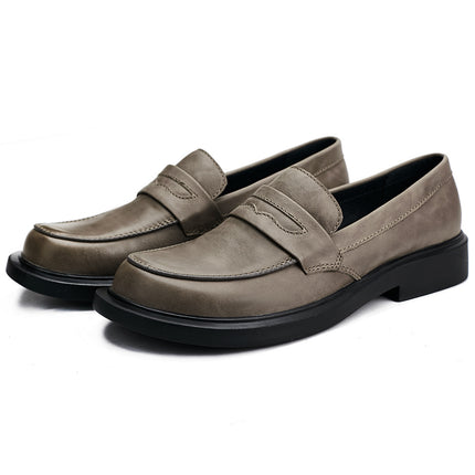 plus size Square Head Men's Leather Shoe Top Layer Cowhide Cover Foot Business Casual Small Leather Shoes Big Round Head Leather Breathable Shoes