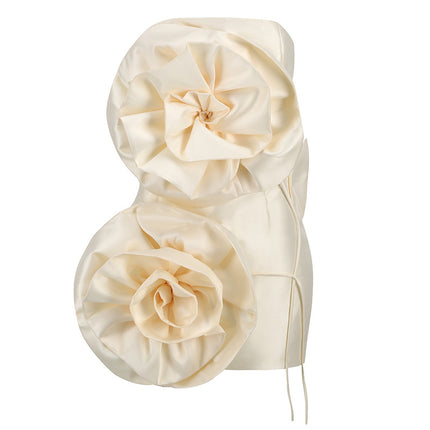 Independent station new sexy tube top one-step skirt Women's European and American high-end women's back strap decorative flower dress