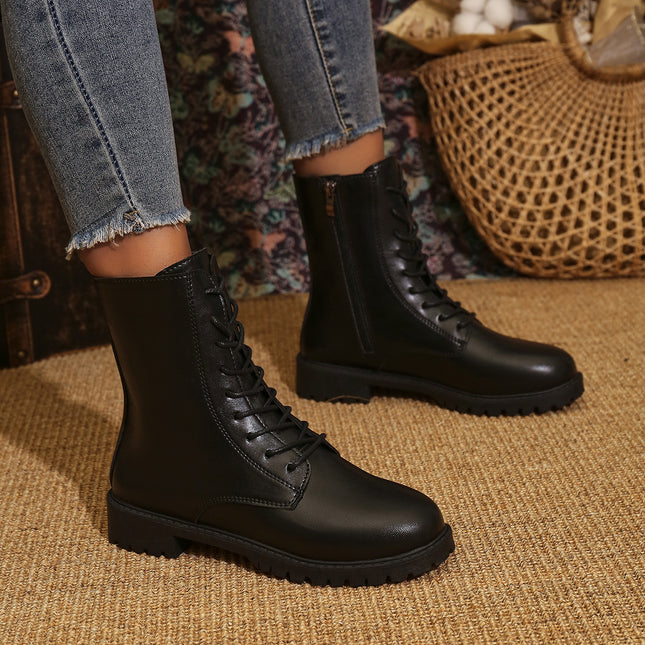 2025 Spring New Style Medium Heel Thick Heel Retro Large Size Cross-Border Mid-Calf Boots for Women Foreign Trade Round Toe Side Zipper Women's Boots
