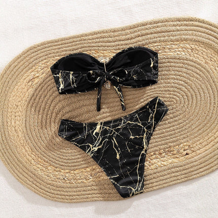 2025 New Swimsuit European and American Multi-Color Cross Sexy Marble Lace Bikini Swimsuit