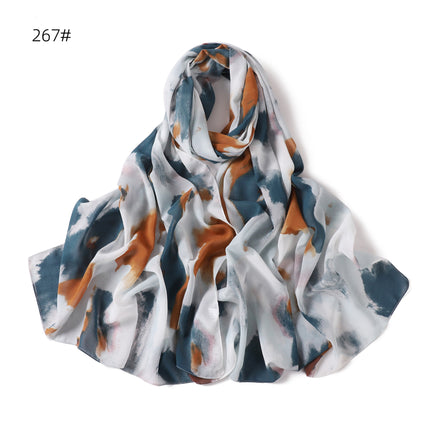 New foreign trade ink printing pearl chiffon scarf breathable soft leopard print floral wrap long towel 258-267
