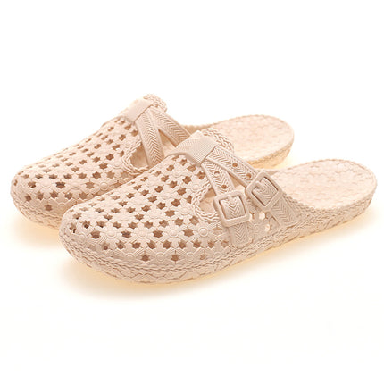 Non-slip Slippers Summer Flat Bottom Baotou Hole Bathroom Middle-aged and Elderly Anti-fall Hollow Soft Bottom Beach Fashion Home