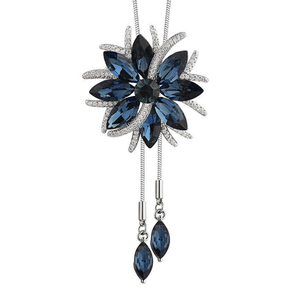 Factory direct supply autumn and winter long necklace female temperament all-match a two-wear flower tassel pull sweater chain brooch