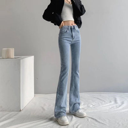 Black High-Waist Micro-Raise Jeans Women's Trendy All-Match New Slim-Fit Hip Slimming Stretch Horseshoe Pants