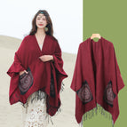 Pocket towel drop jade plate-wine red / 140*155cm