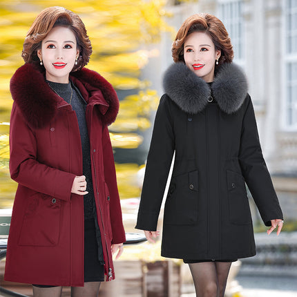 Counter Living Noodles Middle-aged and Elderly Down Jacket Women's Middle-length Thickened Fox Wool Collar Removable Liner Pike Clothing