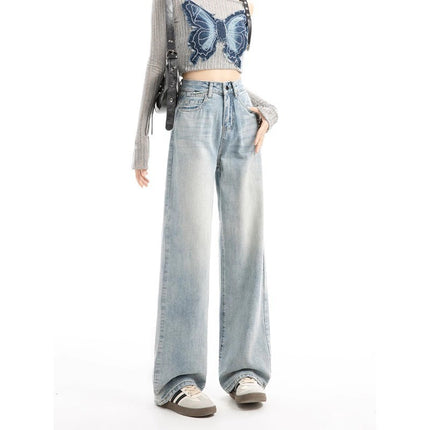 light blue Wide Leg Jeans Women's Fashion All-match New High Waist Loose Slimming Casual Straight Pants